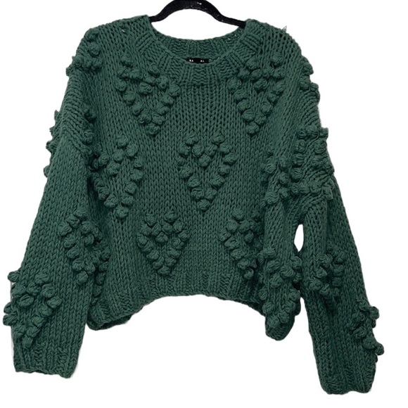 HAND MADE Black Chunky Knit HEART pullover sweater women size 1XL - Picture 7 of 7